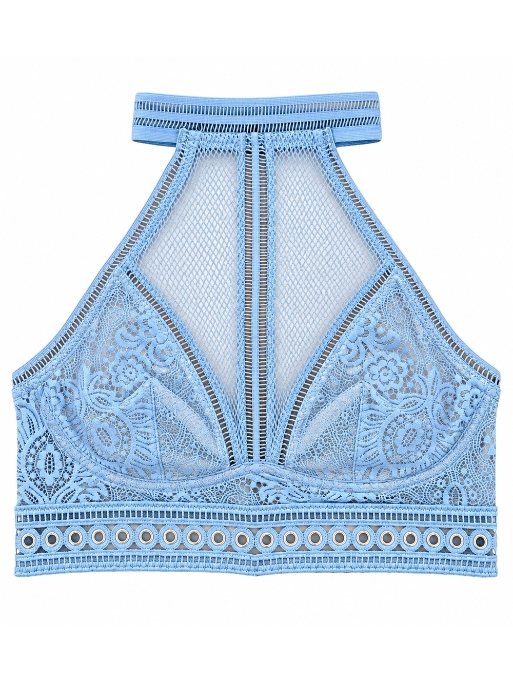 Victoria’s Secret Blue Lace High Neck Bralette Small S Sheer Mesh Cutout